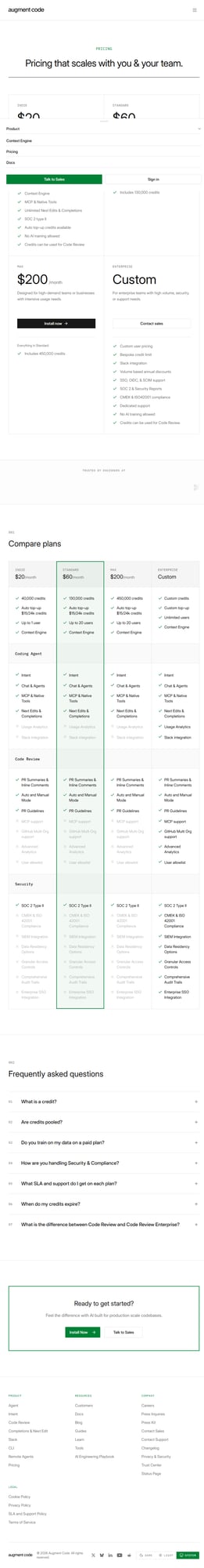 Augment Code pricing plans comparison