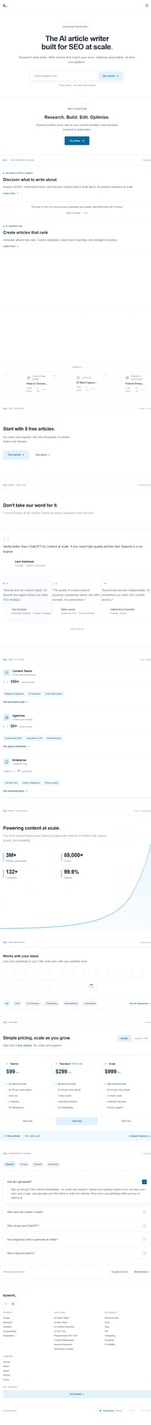 Byword homepage - AI article writer built for SEO