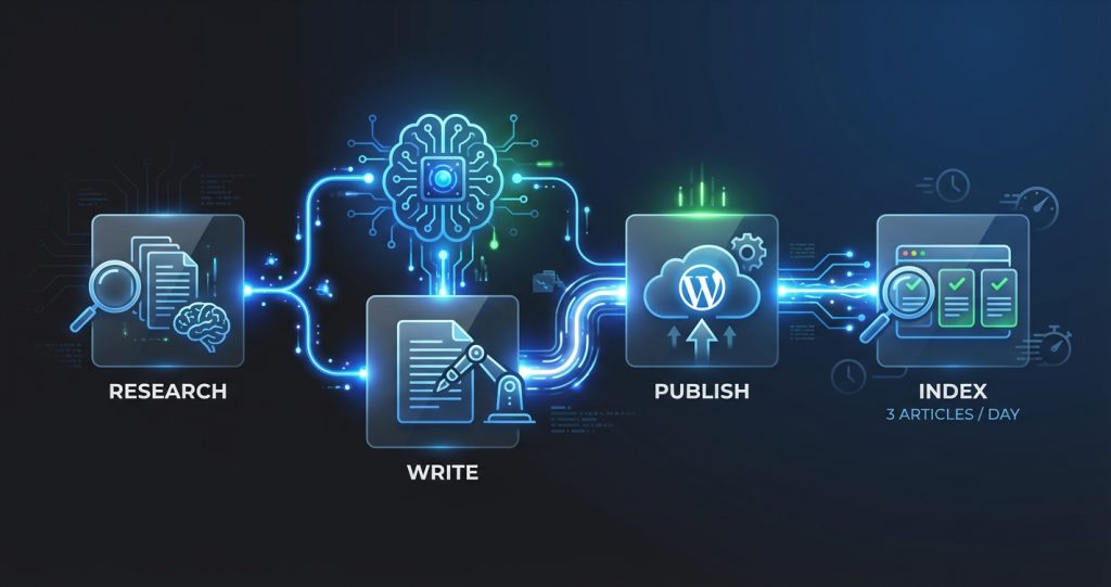 OpenClaw AI content pipeline -- automated article publishing workflow with cron jobs and WP-CLI