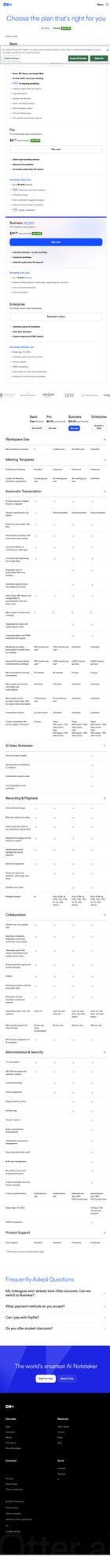 Otter.ai pricing plans comparison