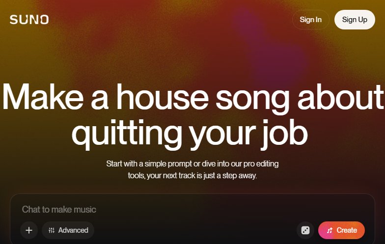 Suno AI music generator interface showing text prompt creation