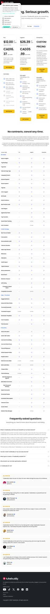 TubeBuddy pricing plans overview