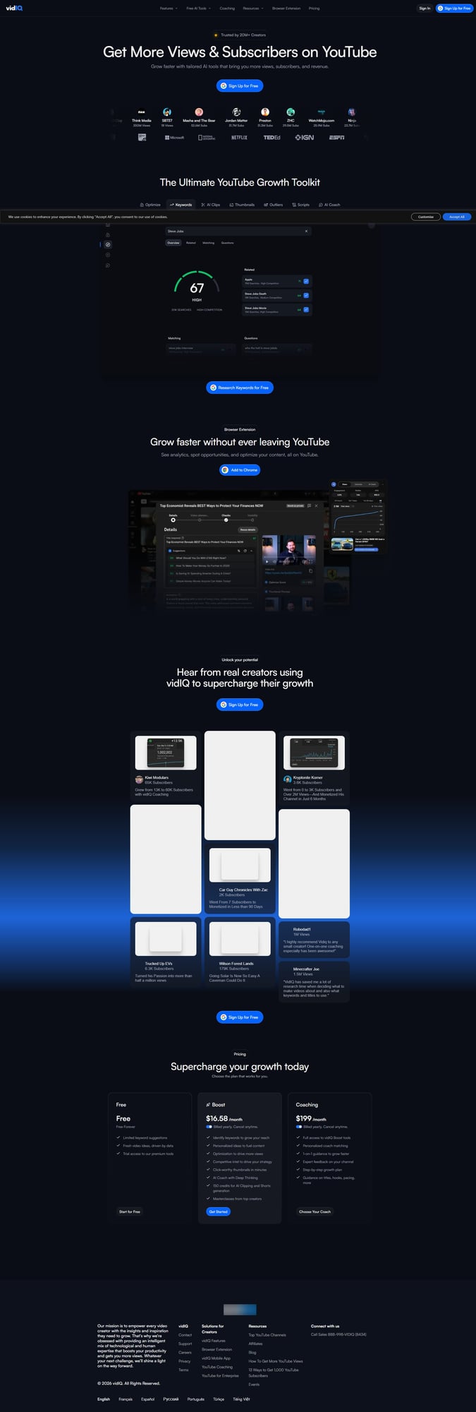 VidIQ Homepage - YouTube Growth Toolkit