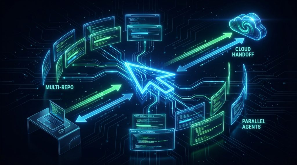 Cursor 3 AI coding agent — multi-repo parallel agents and cloud handoff workspace