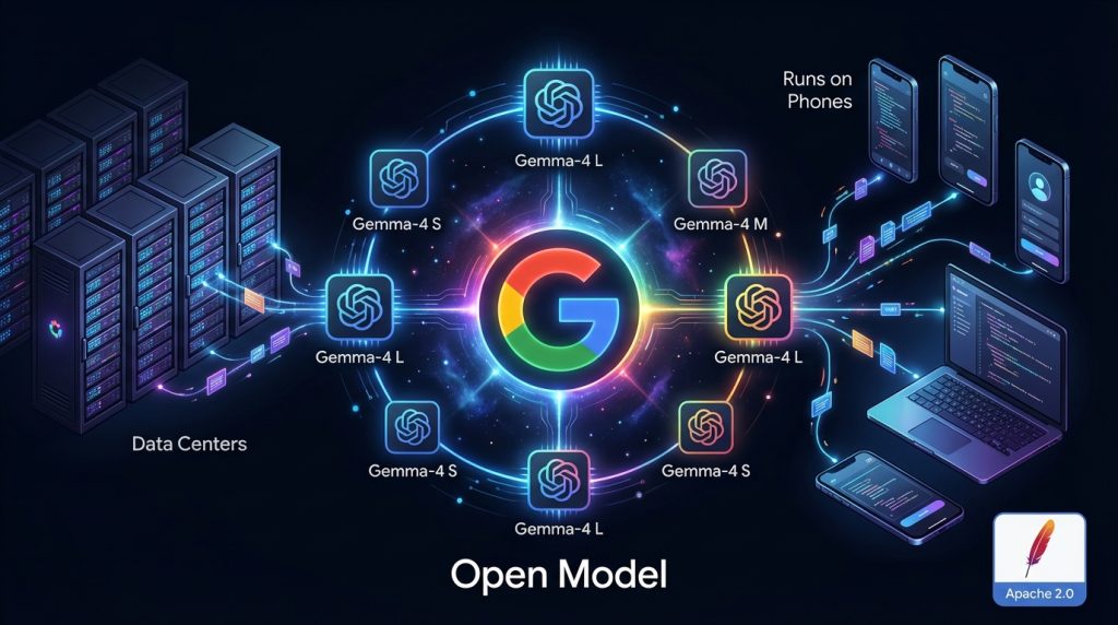 Google Gemma 4 -- open-source AI model family built on Gemini 3, runs on phones and data centers
